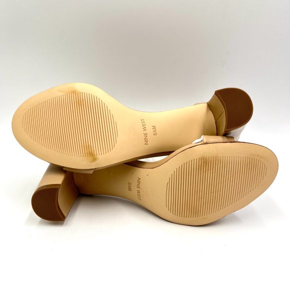 Nine West Womens Size 5.5 Natural Tan Beige Nude Block Heels Sandals Shoes - Picture 9 of 13